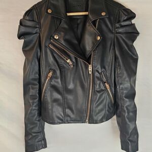 Blank NYC Black Leather Biker Jacket with Asymmetrical Zipper